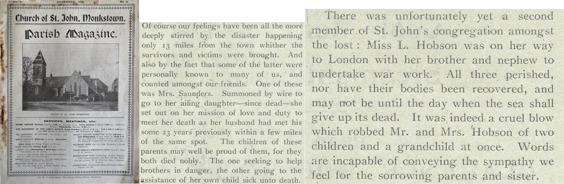 Church of St John Monkstown, Parish Magazine, Nov. 1918. RCB Library, P839/25/1