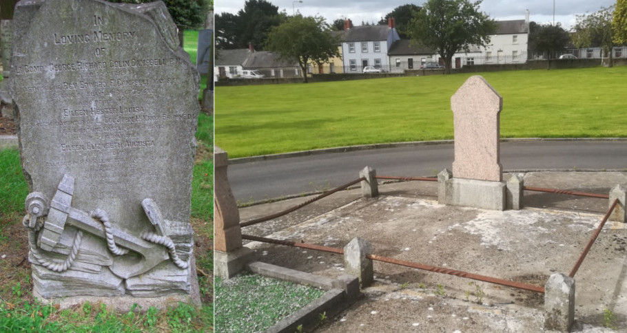 Left: The Campbell gravestone in Grangegorman Military Cemetery, Dublin. Image courtesy of www.rmsleinster.com Right: Grave of Walter and Violet McKenna in Dundalk, photo courtesy of John O'Grady