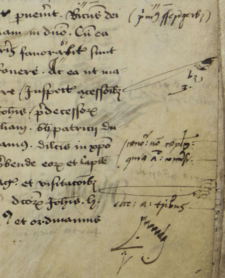 Pointing fingers to the right are in the hand of Archbishop Alen and “post-its” of his time, RCB Library D6/3, f. 135