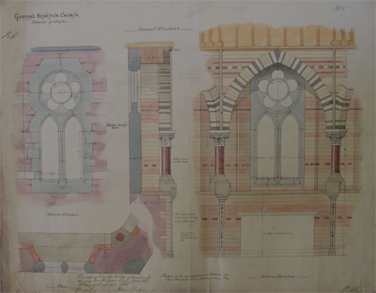 Window details in the plans for Gurrane Kennefick church, East Ferry, Co. Cork by William Atkins, 16 December 1865, RCB Library, Portfolio 5 (Diocese of Cloyne)