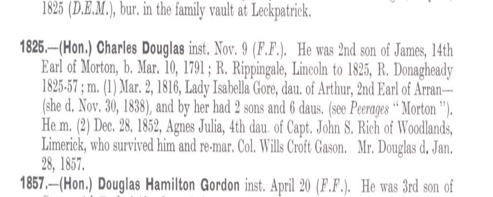 Biographical details about the Revd Douglas Craig from Canon David Crooks, editor, Clergy of Derry and Raphoe (Belfast, 1999), p. 147