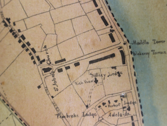 A detailed look at the map showing the area surrounding the church of St John the Evangelist, Sandymount.