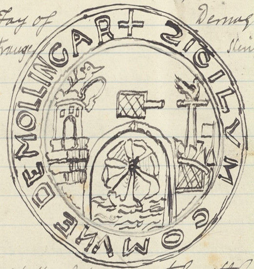 Sketch of the 'Sigillum commune de Mollingar' from RCB Library P336.20.1 Pg18