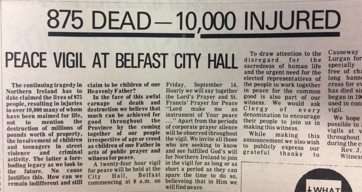 By 14 September 1973, the Gazette reported 875 lives lost in the ongoing murder and mayhem, Church of Ireland Gazette, 14 September 1973