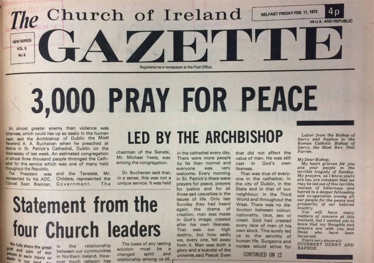 3,000 people stand up for peace, at the service held in St Patrick's Cathedral, Dublin, 11 February 1972