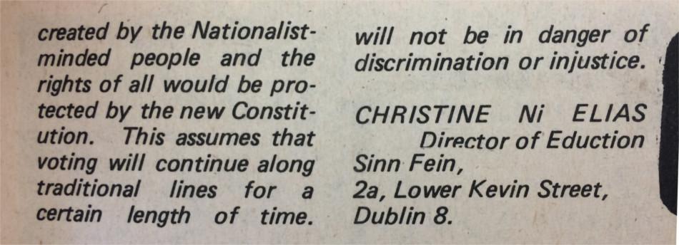 Part of the letter sent on behalf of Sinn Fein, as it appeared in the edition of the Church of Ireland Gazette, 22 December 1978