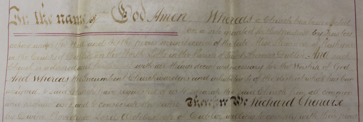 Deed of consecration for St Barnabus's church, dated 24 January, 1870 (RCB Library D6/89)