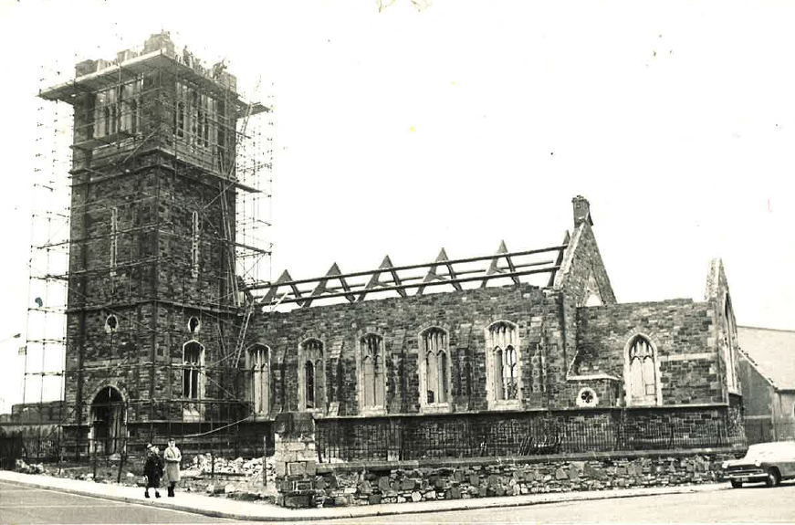 A photograph of St Barnabas during demolition, probably taken in spring, 1969. From the RCB Library Photograph Collection.