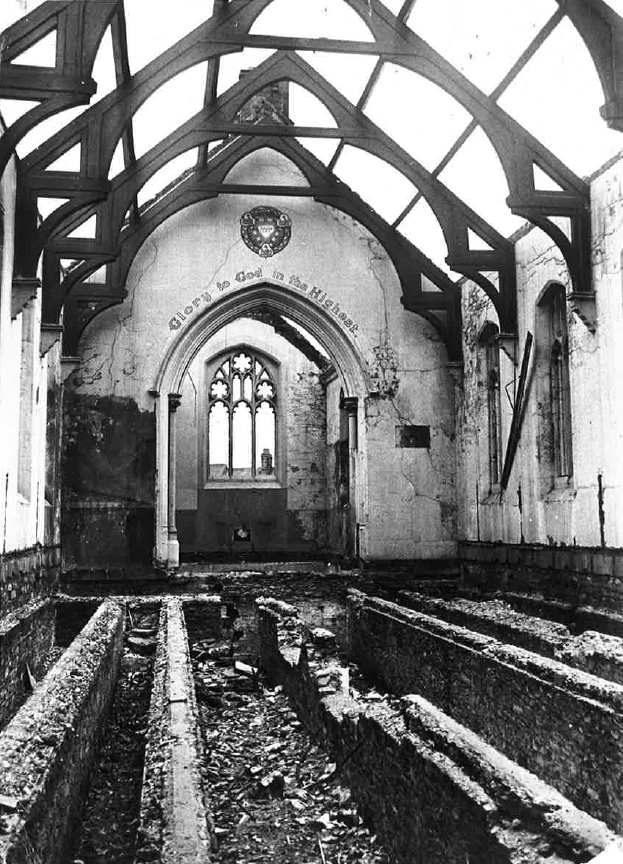 Here we see the interior of the church prior to its demolition. From the RCB Library Photograph Collection.