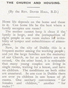 An example of Hall's frequent writing to news publications to highlight the need for better housing, from the Church of Ireland Gazette, 26 March 1920.