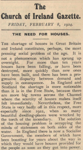 Hall continued his efforts to raise awareness for the need for better housing, even after many of his schemes had been built. This letter is from the Church of Ireland Gazette, 8 February 1924.