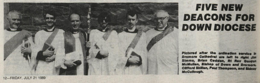 The Ordination of the Revd Clifford Skillen, as featured in Church of Ireland Gazette, 21 July 1989