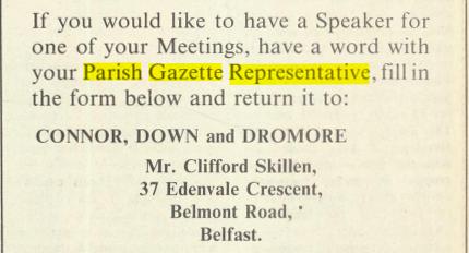 Parish Gazette Representative Information from Church of Ireland Gazette, 4 April 1986