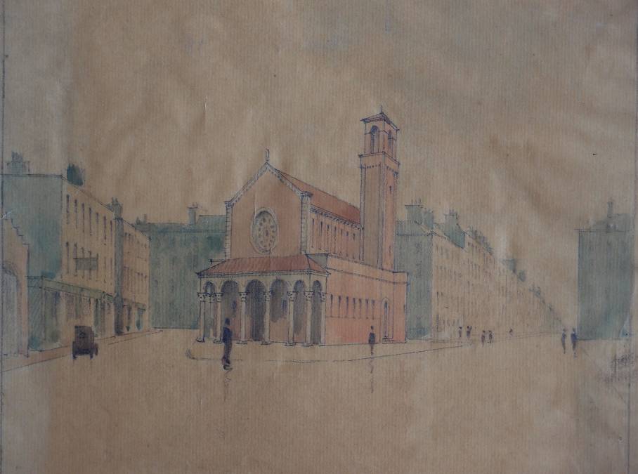 This beautiful sketch of how the church would sit in the streetscape emphasises how it compliments its surroundings. ‘St Thomas' Church. Sketch from West End. 7.11.28.' by Frederick Hicks. RCB Library Architectural Drawings, accessed June 28, 2021, https://archdrawing.ireland.anglican.org/items/show/2704.