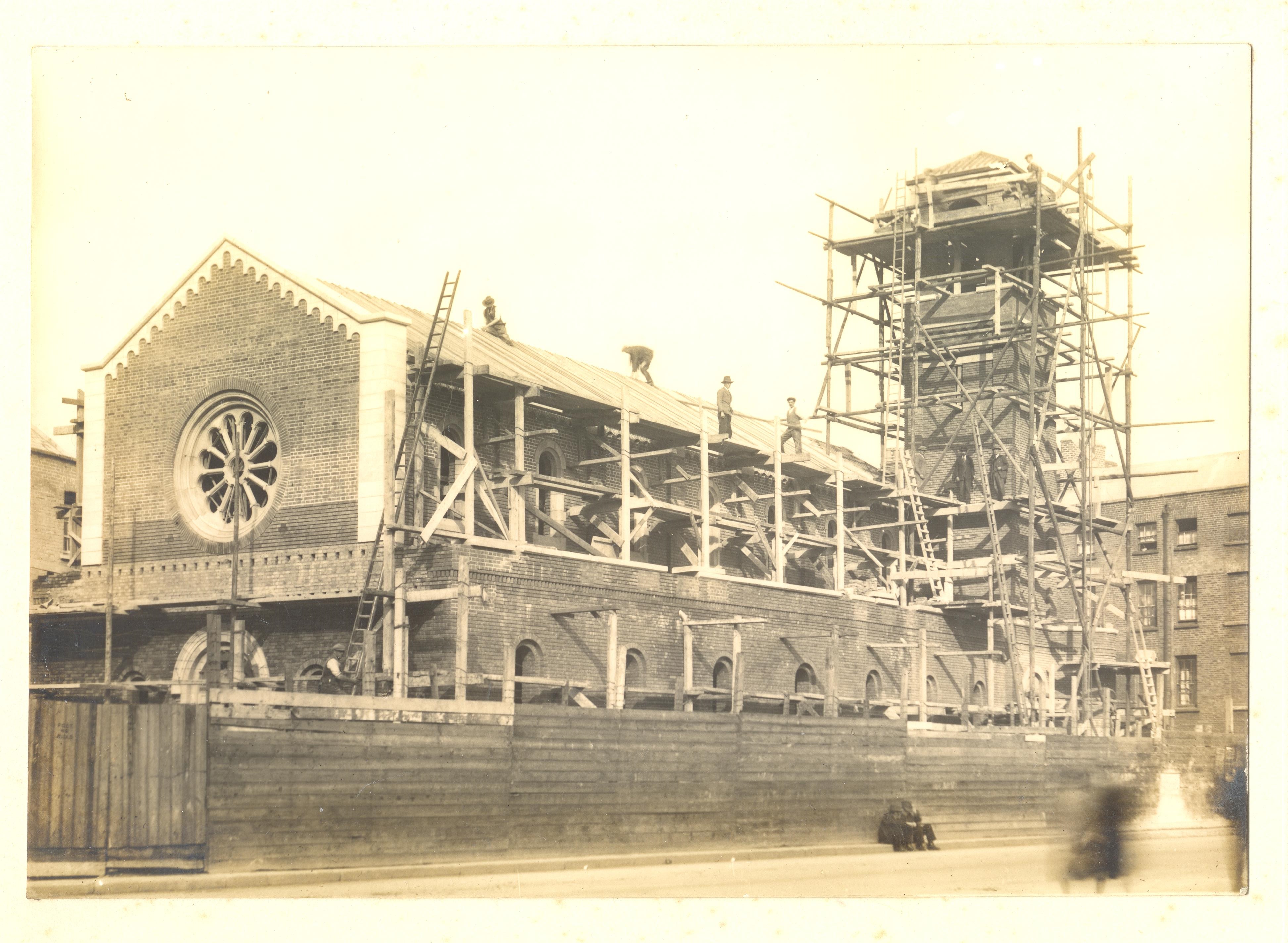 An undated photograph of the new church in construction, likely taken between the end of 1930 and late 1931. RCB Library P.80.29.2