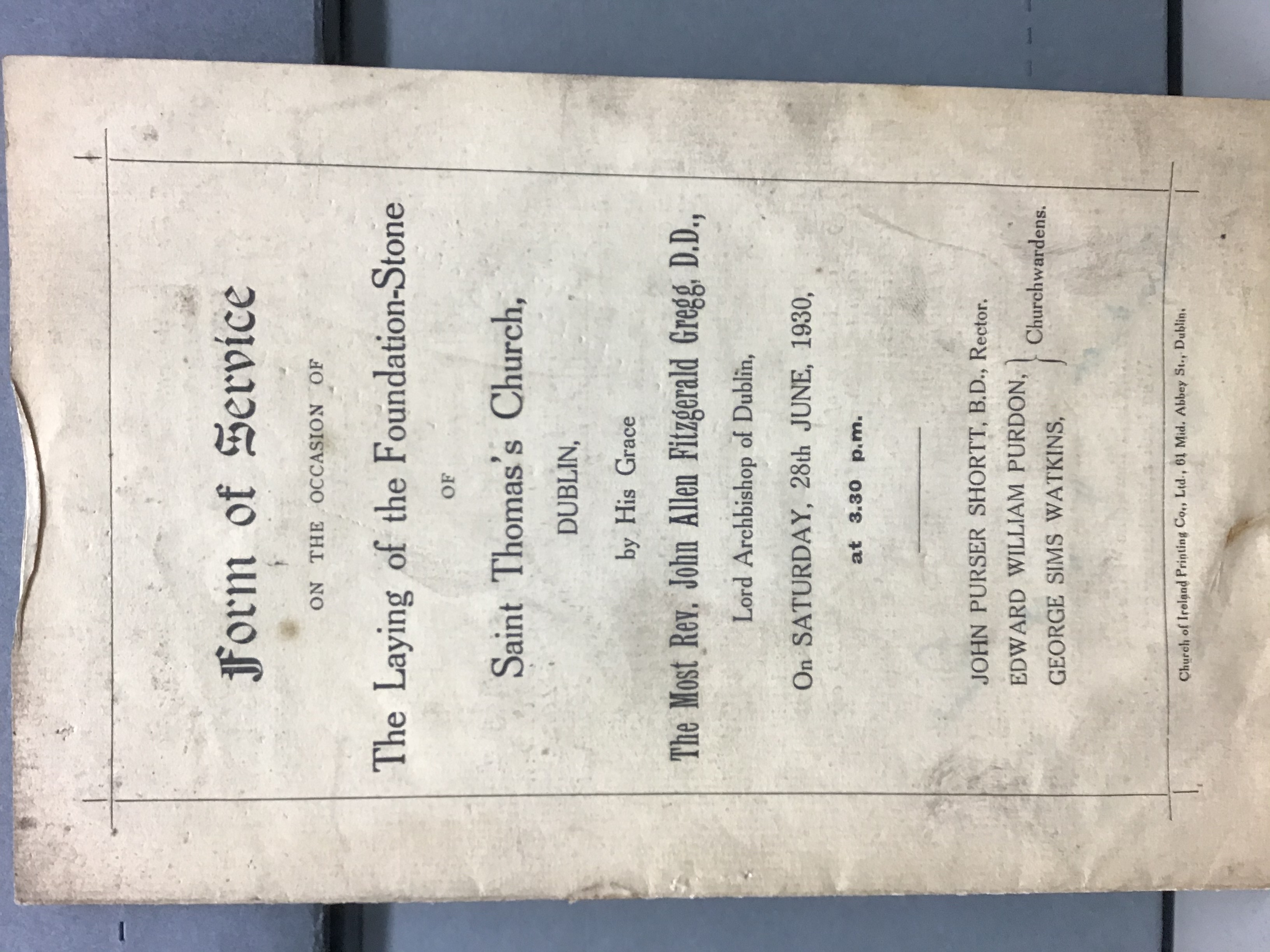 Pamphlet produced for the ceremony, 28 June 1930.