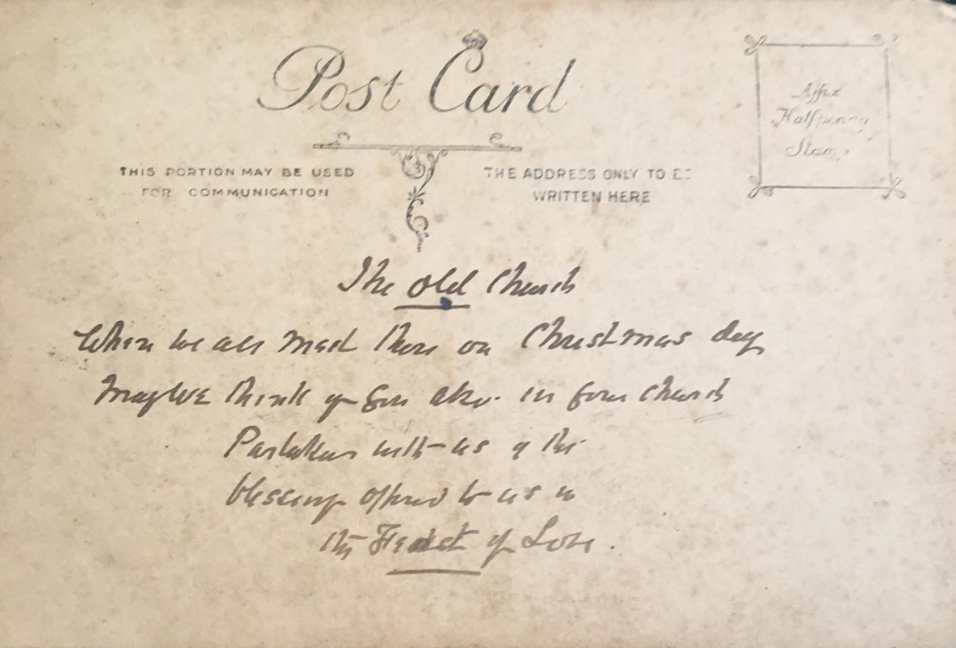 The reverse of the postcard image.