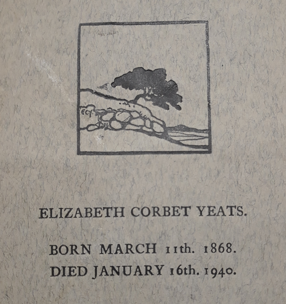 The front cover of the brief pamphlet written by Lily Yeats upon the death of her sister, Elizabeth.