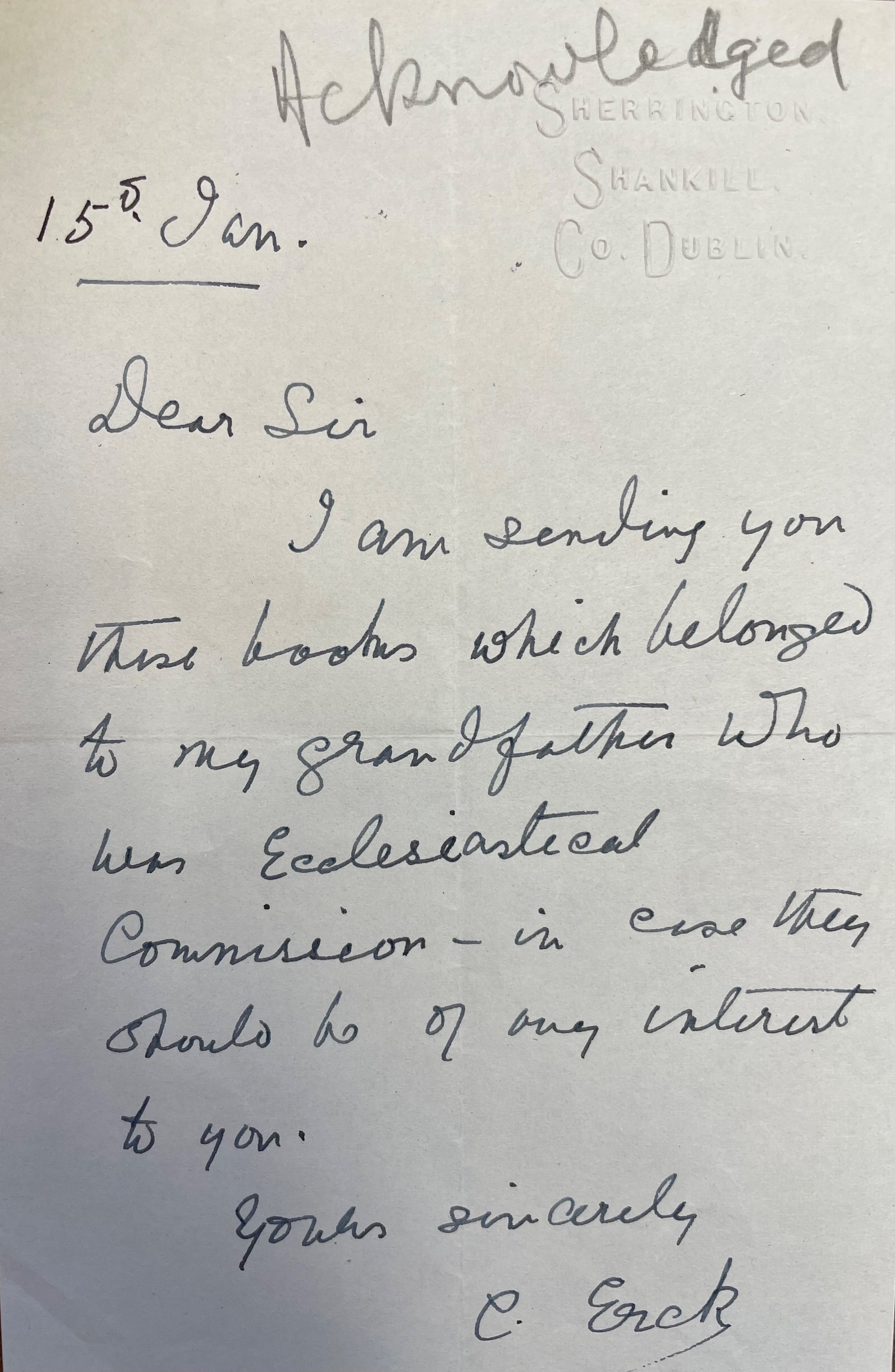 RCB Library Donation Correspondence, 1949