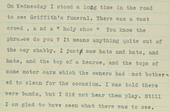 Description of Arthur Griffiths funeral procession, ‘The Record', 16 August 1922, RCB Library Ms 253/4