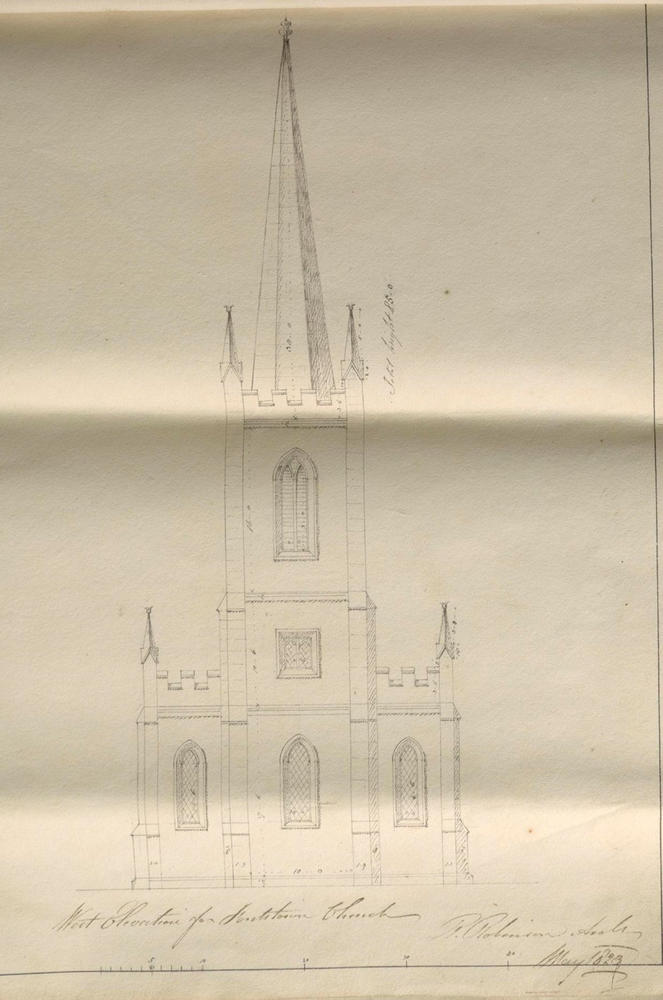 Richard Robinson, “West Elevation for Fontstown Church. R Robinson Architect. May 1823 ,” RCB Library - Architectural Drawings, accessed April 4, 2023, https://archdrawing.ireland.anglican.org/items/show/9871.