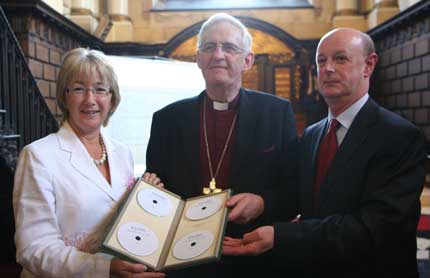 Ms Mary Hanafin, T.D., and the Archbishop of Dublin, the Most Rev. Dr John R.W. Neill and Dr Raymond Refaussé, RCB Librarian