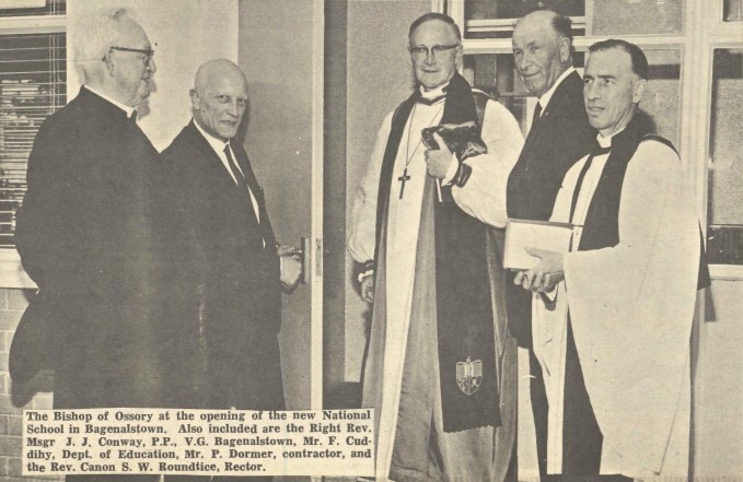 The opening of the new National School in Bagenalstown, Co. Carlow, reported in the Church of Ireland Gazette, 19th July 1968, p.7.