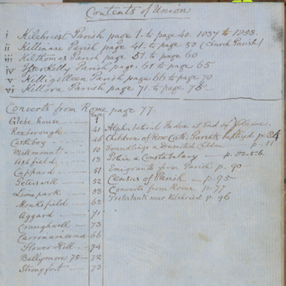 Contents page showing the depth of information to be found within the volume, RCB Library P959.29.
