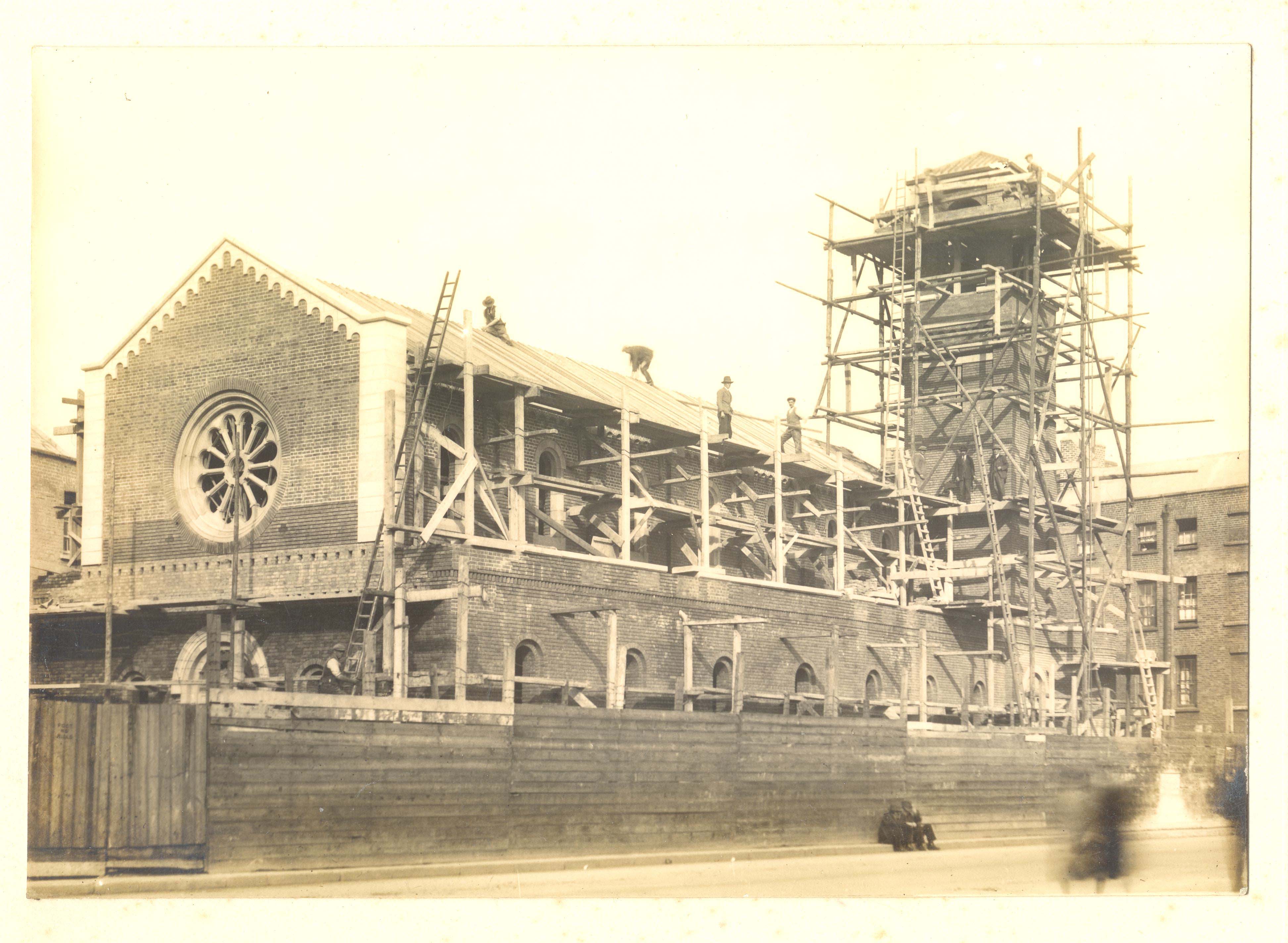 A photograph of St Thomas's Church during construction.