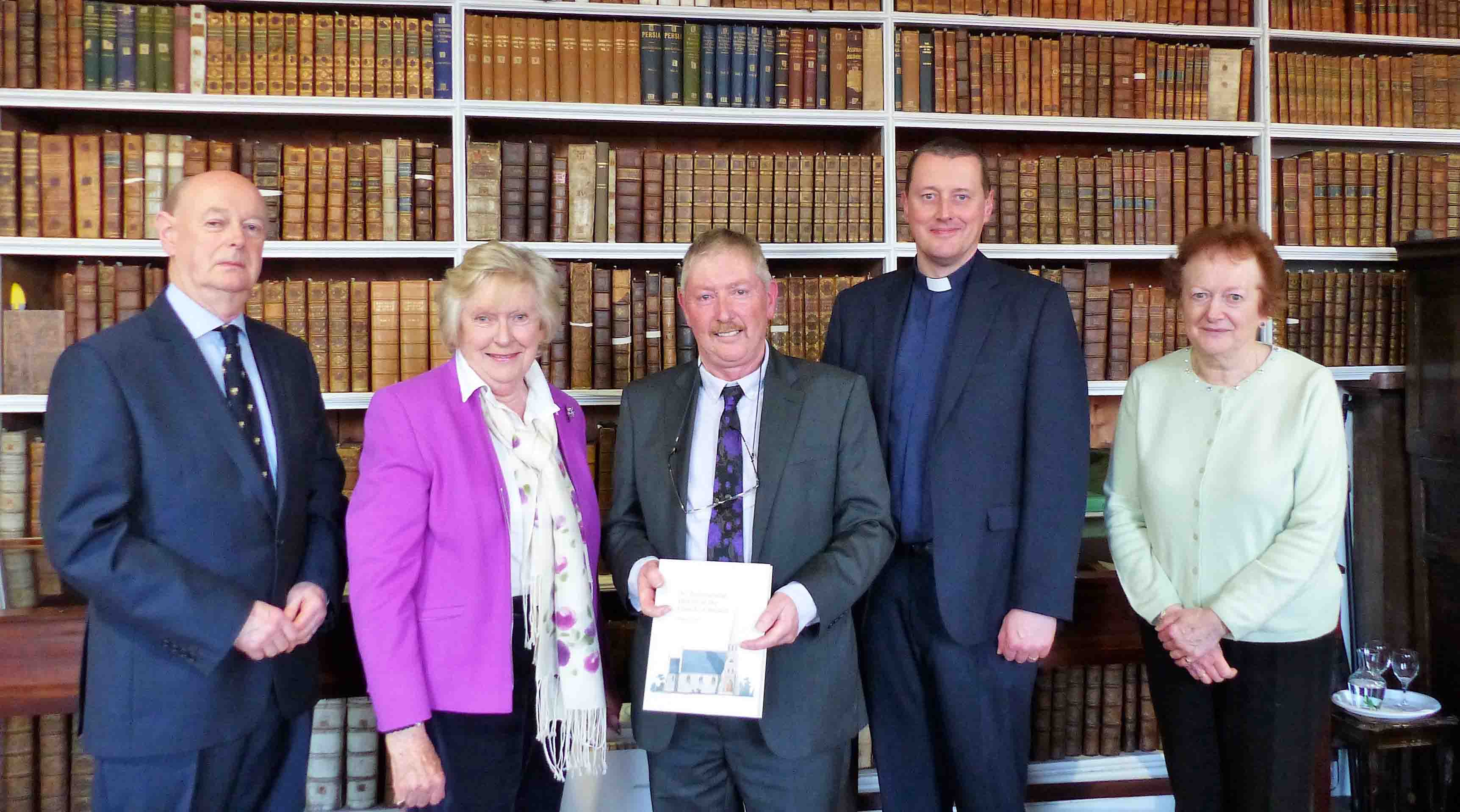 From left: Dr Raymond Refaussé (Church of Ireland Publishing), Mrs Primrose Wilson (President, Ulster Architectural Heritage), Dr Michael O'Neill, the Very Revd Shane Forster, Keeper of Armagh Robinson Library and Carol Conlin, Assistant Keeper of Armagh Robinson Library.