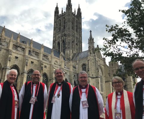 A group of Church of Ireland archbishops and bishops attending the conference's first service in Canterbury Cathedral.