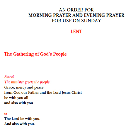 An excerpt from the electronic Morning and Evening Prayer resource.