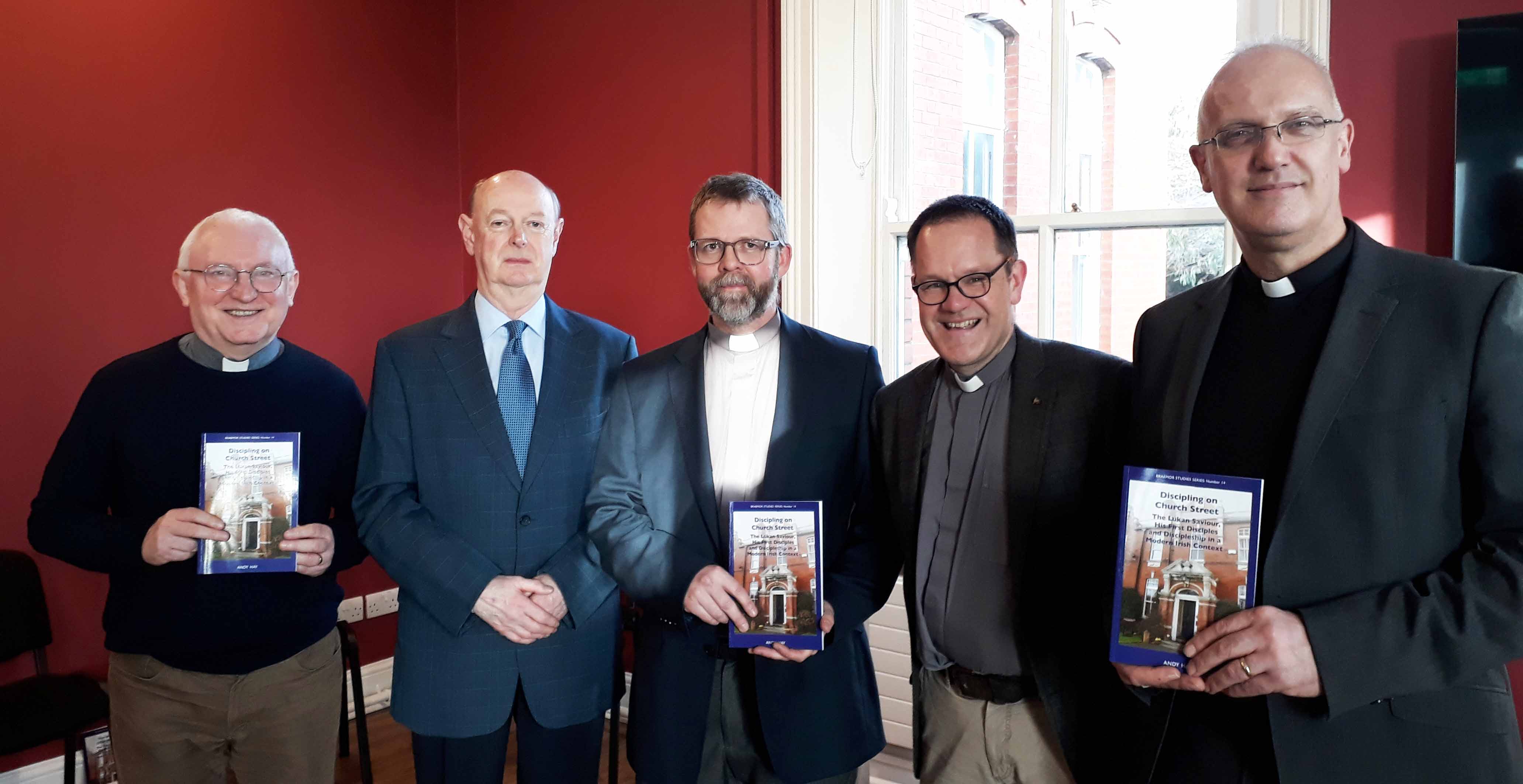 From left: the Revd Dr Paddy McGlinchey, Dr Raymond Refaussé (Church of Ireland Publishing), the Revd Andy Hay, Canon Jonathan Pierce, and Canon Dr Maurice Elliott.