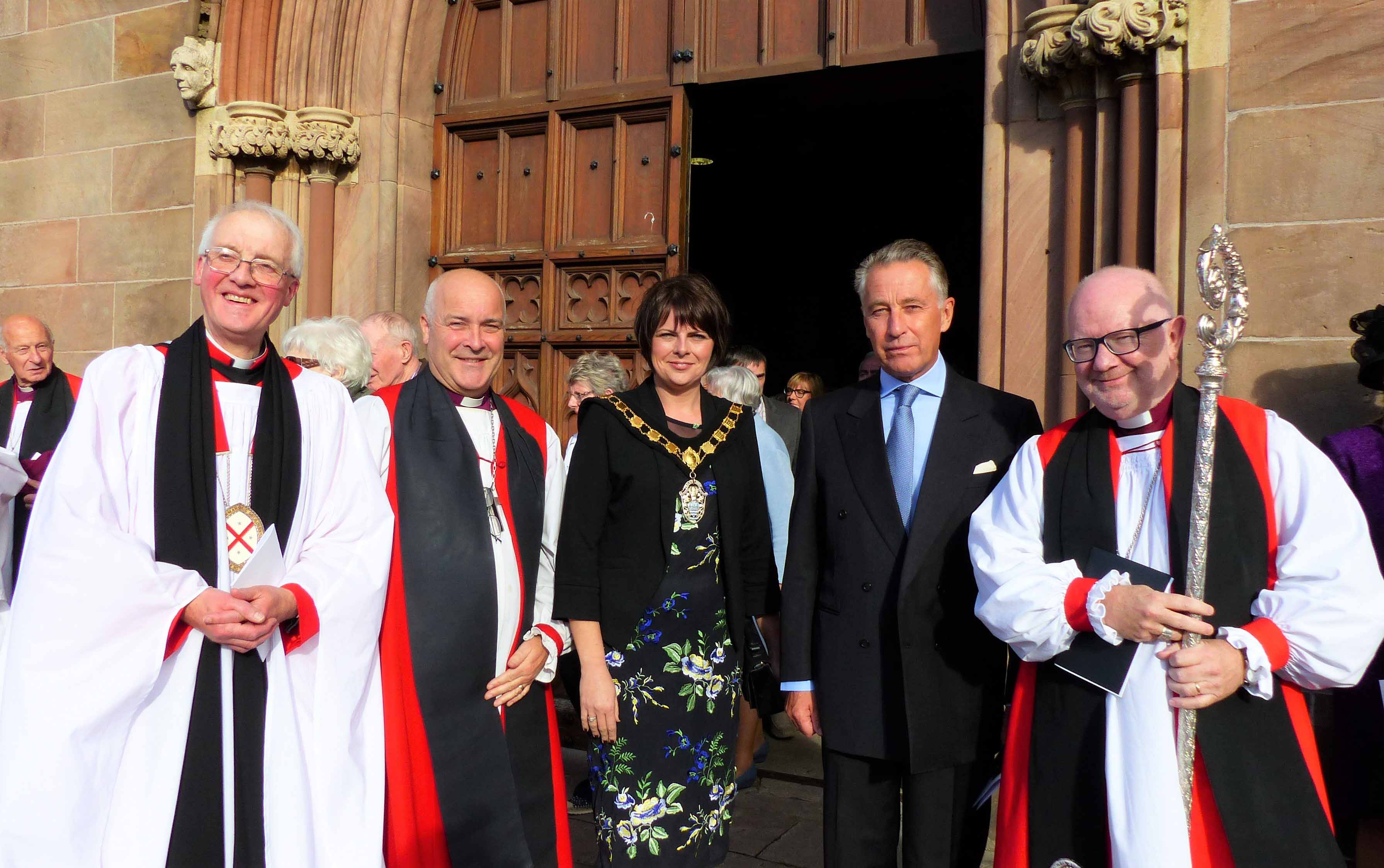 Left to right: The Dean of Armagh, Gregory Dunstan; Bishop Stephen Cottrell, Bishop of Chelmsford, preacher at the service; Lord Mayor of Armagh City, Banbridge and Craigavon, Councillor Julie Flaherty; the Lord Lieutenant for County Armagh, the Earl of Caledon; and Archbishop of Armagh, Richard Clarke.