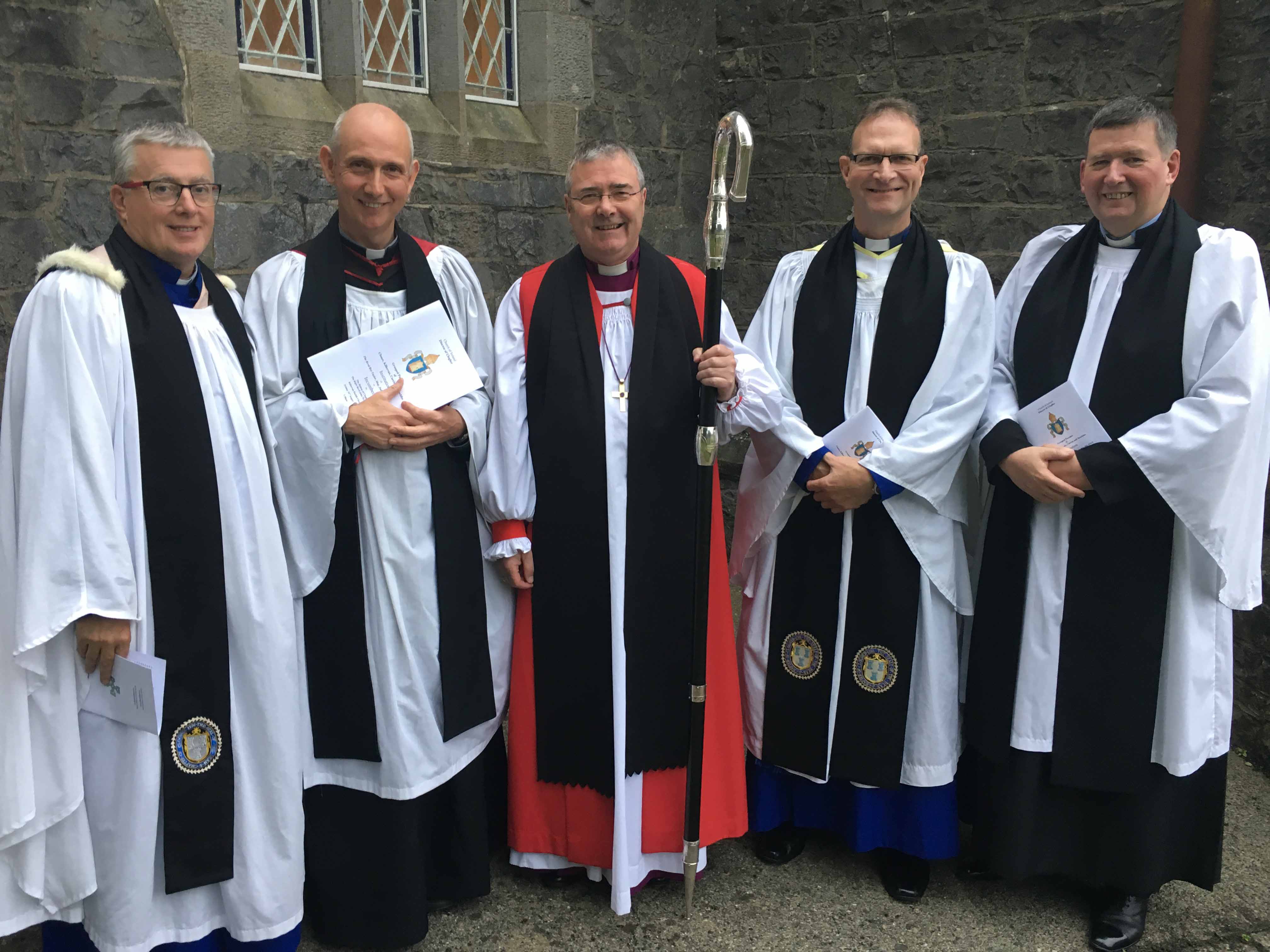 At the institution of the Revd Roy Taylor (second left) as Rector of the Grouped Parishes of Clones, Killeevan, Currin and Newbliss are (from left); Archdeacon Brian Harper, the Bishop of Clogher, the Right Revd John McDowell; Dean Kenneth Hall and the Revd Alan Capper.