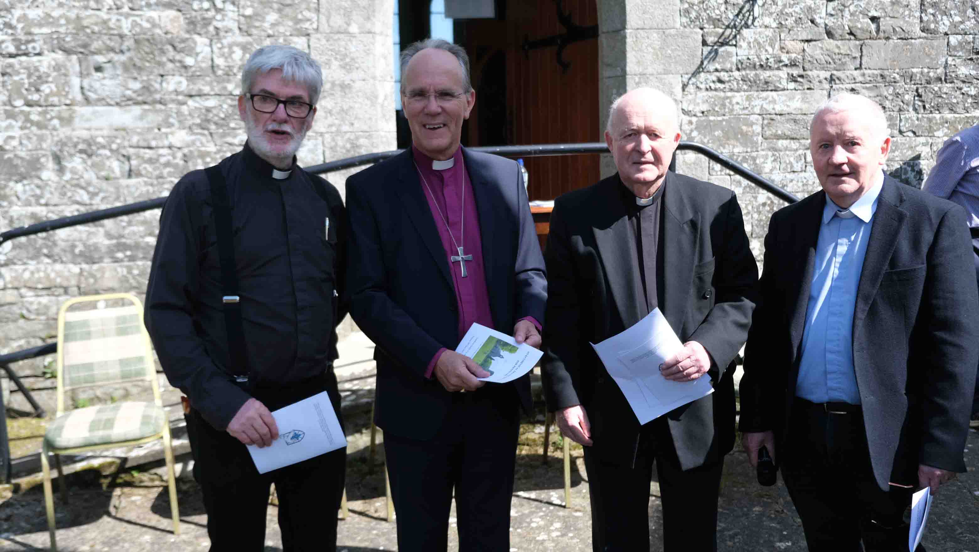 Taking part in the ecumenical service at Pentecost were (from left): the Revd Ian Cruickshank, Rector of the Carrickmacross Group of Parishes; Bishop Ian Ellis; Bishop Larry Duffy and Canon Martin Treanor, P.P., Inniskeen Parish.