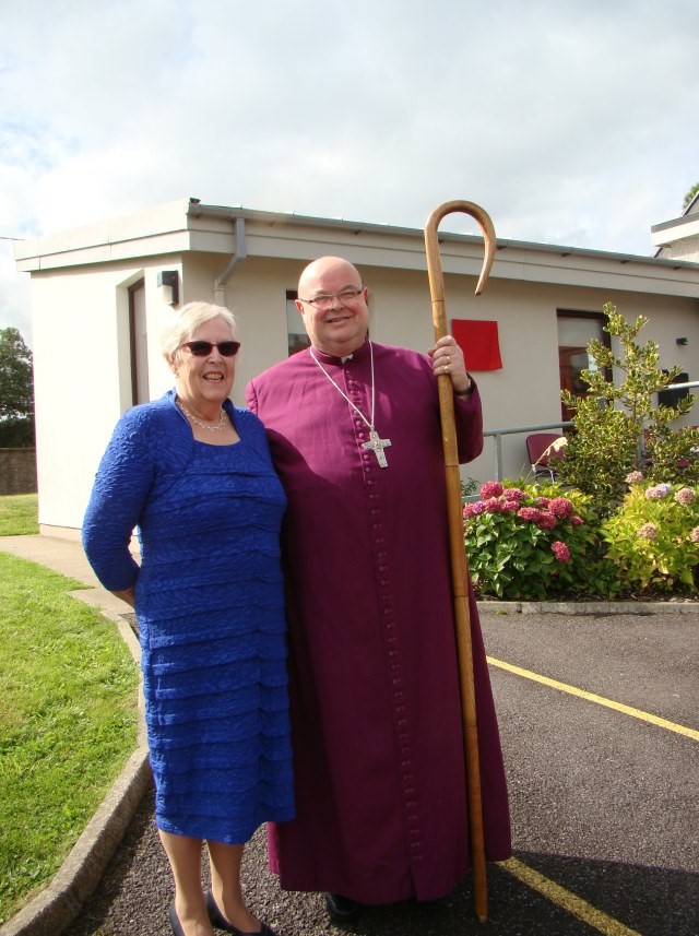 Mrs Jean Buttimer, who, in one capacity or another, and currently as chairperson, has served for 43 years on the Board of Management of Ballymoney National School, with Bishop Colton, Patron of the school.