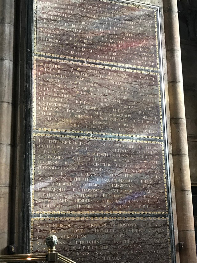 The war memorial in St Fin Barre's Cathedral, Cork which commemorates members of the Church of Ireland and Protestant Churches who died in the First World War.