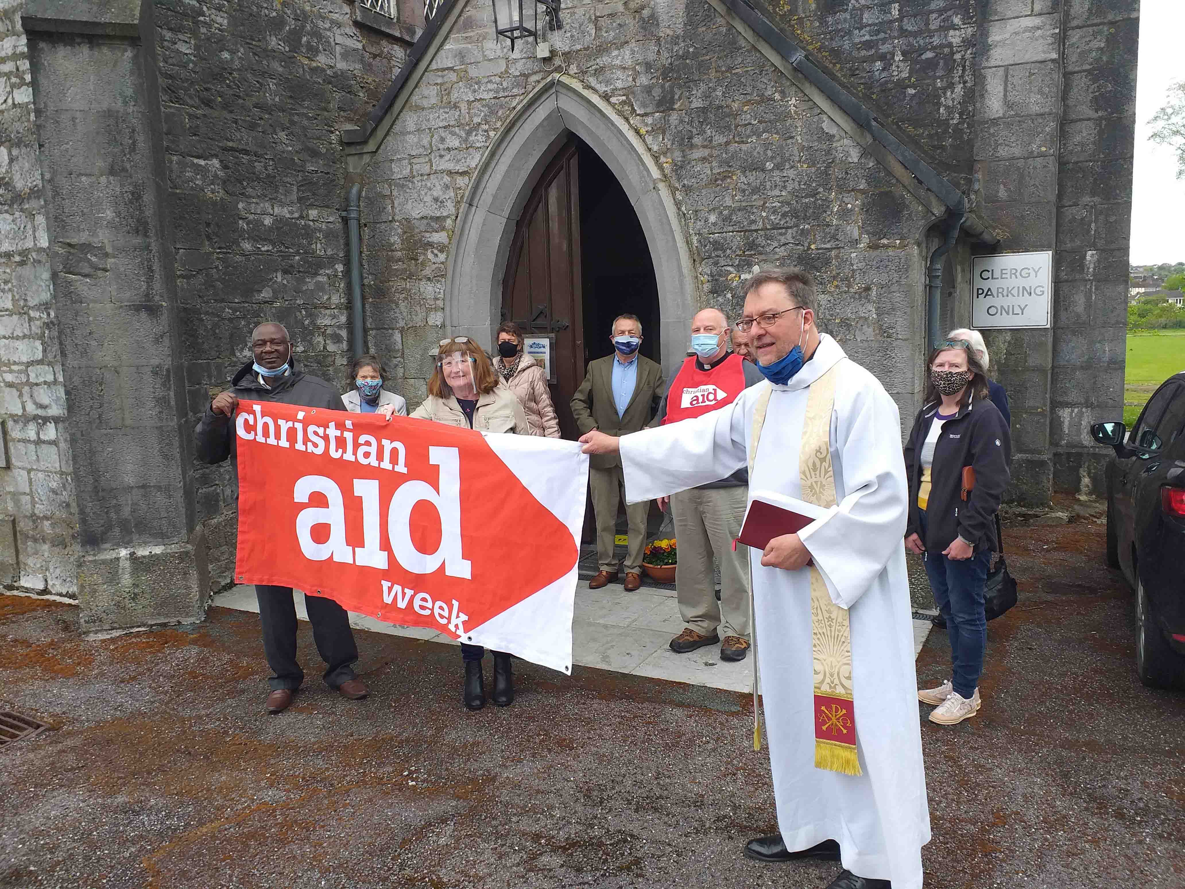 The Reverend Meurig Williams (right) with parishioners in Mallow Union of Parishes, and also with the Reverend Tony Murphy (in Christian Aid vest).