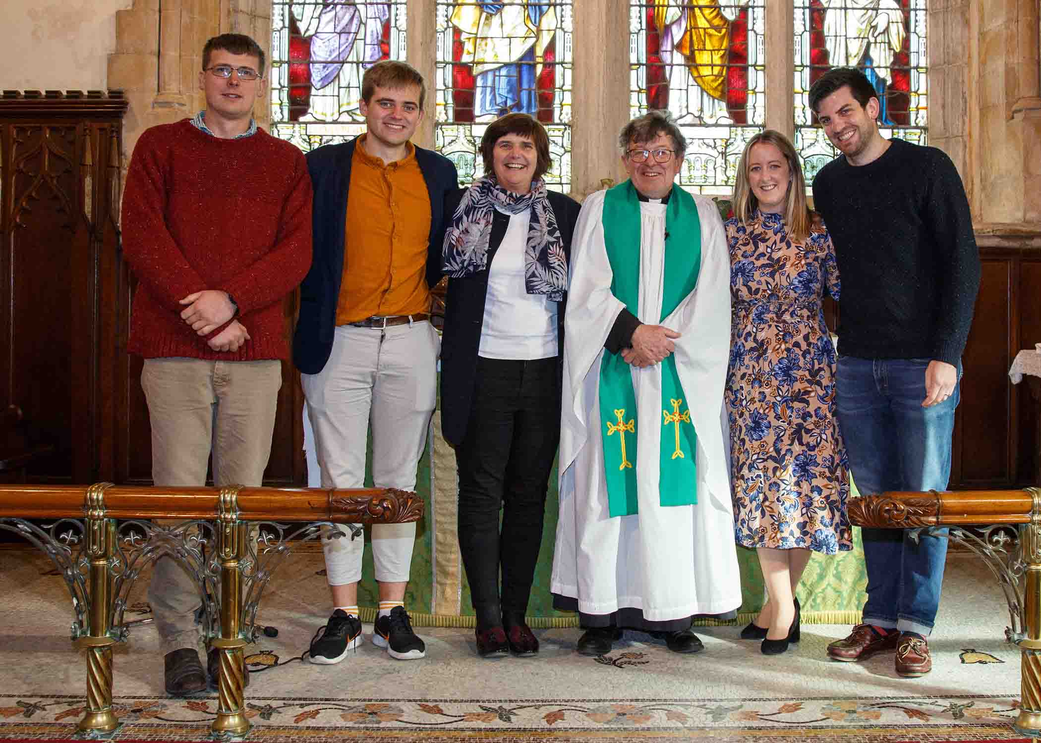 The Very Rev Chris Peters with his family (left to right): Hugh, Alex, Judy, Chris, Orla (daughter-in-law) and Nick.