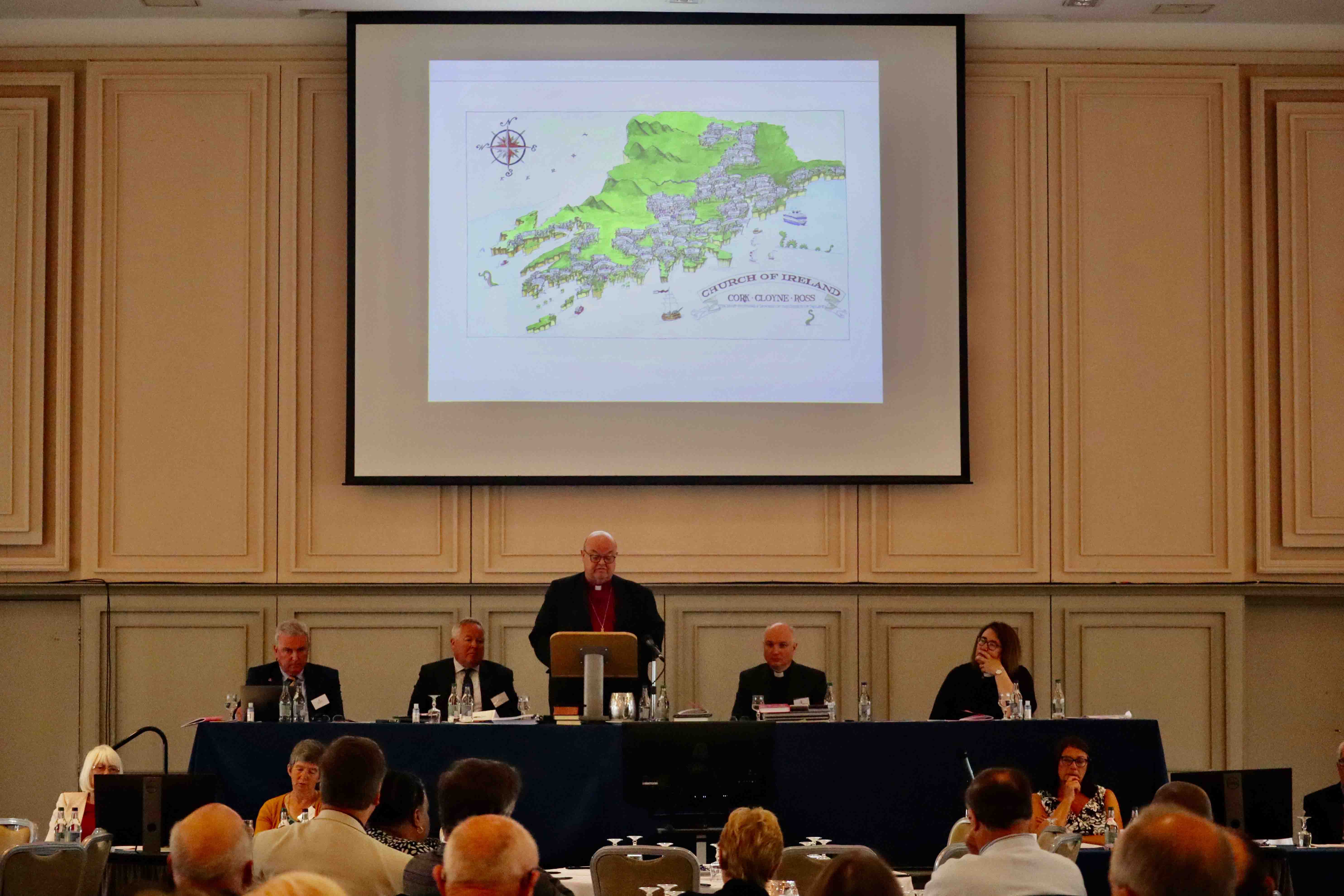 Bishop Paul Colton delivering his Presidential Address to the 2022 meeting of the Diocesan Synod of Cork, Cloyne and Ross. Photo credit: Denise Brueckl.
