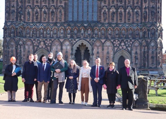 Bishop Paul Colton, Mrs Susan Colton and members of the Cathedral Choir upon their arrival at Lichfield Cathedral.