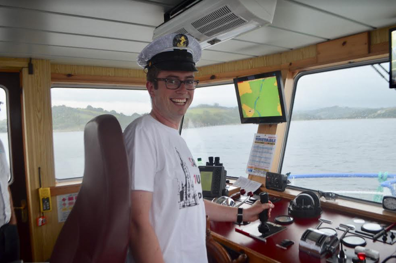 The Archdeacon of Raphoe, the Ven David Huss, in cruise control at the helm of the Donegal Bay Waterbus.