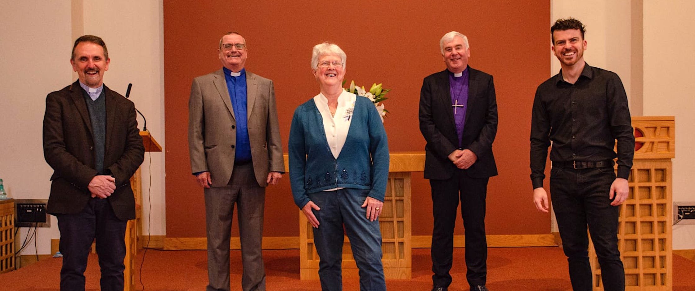 Left to right: The Revd Alan Peek, the Revd Philip Agnew, Mrs Rosie Lappin (Lay Reader), Bishop David McClay and the Revd Michael Spence.