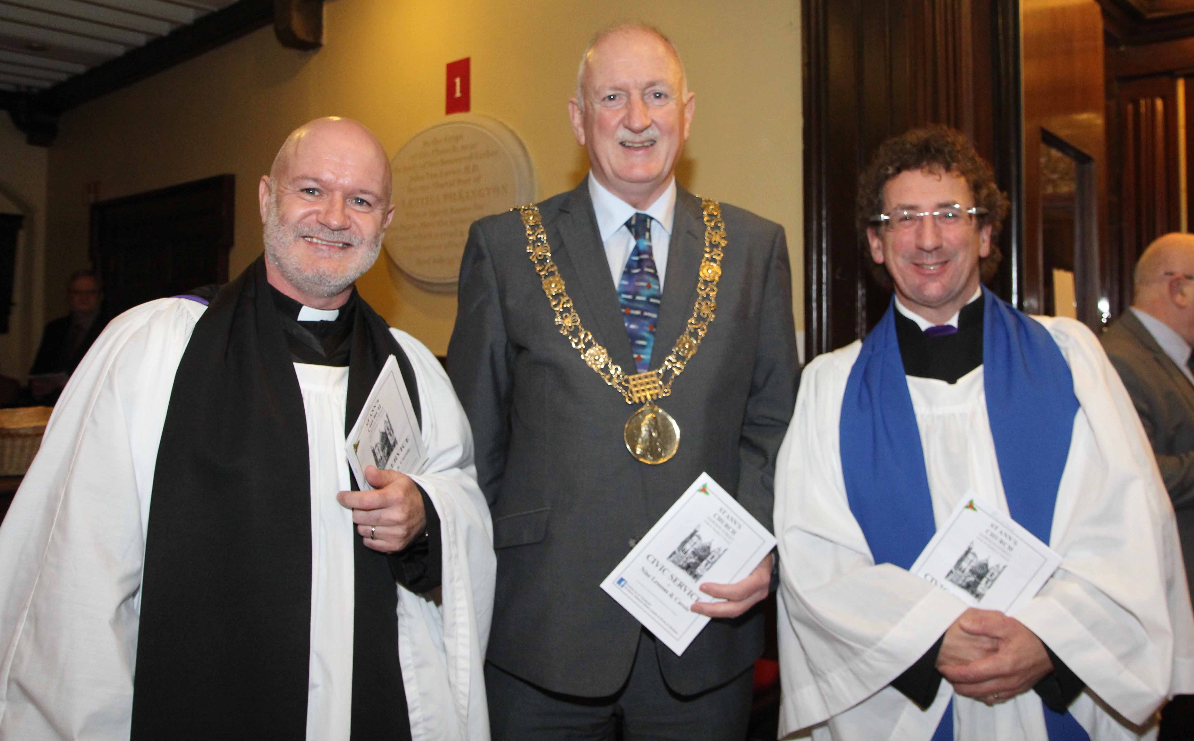 Canon David Gillespie, Lord Mayor of Dublin Nial Ring and Alistair Doyle at the Civic Carol Service in St Ann's, Dawson Street.