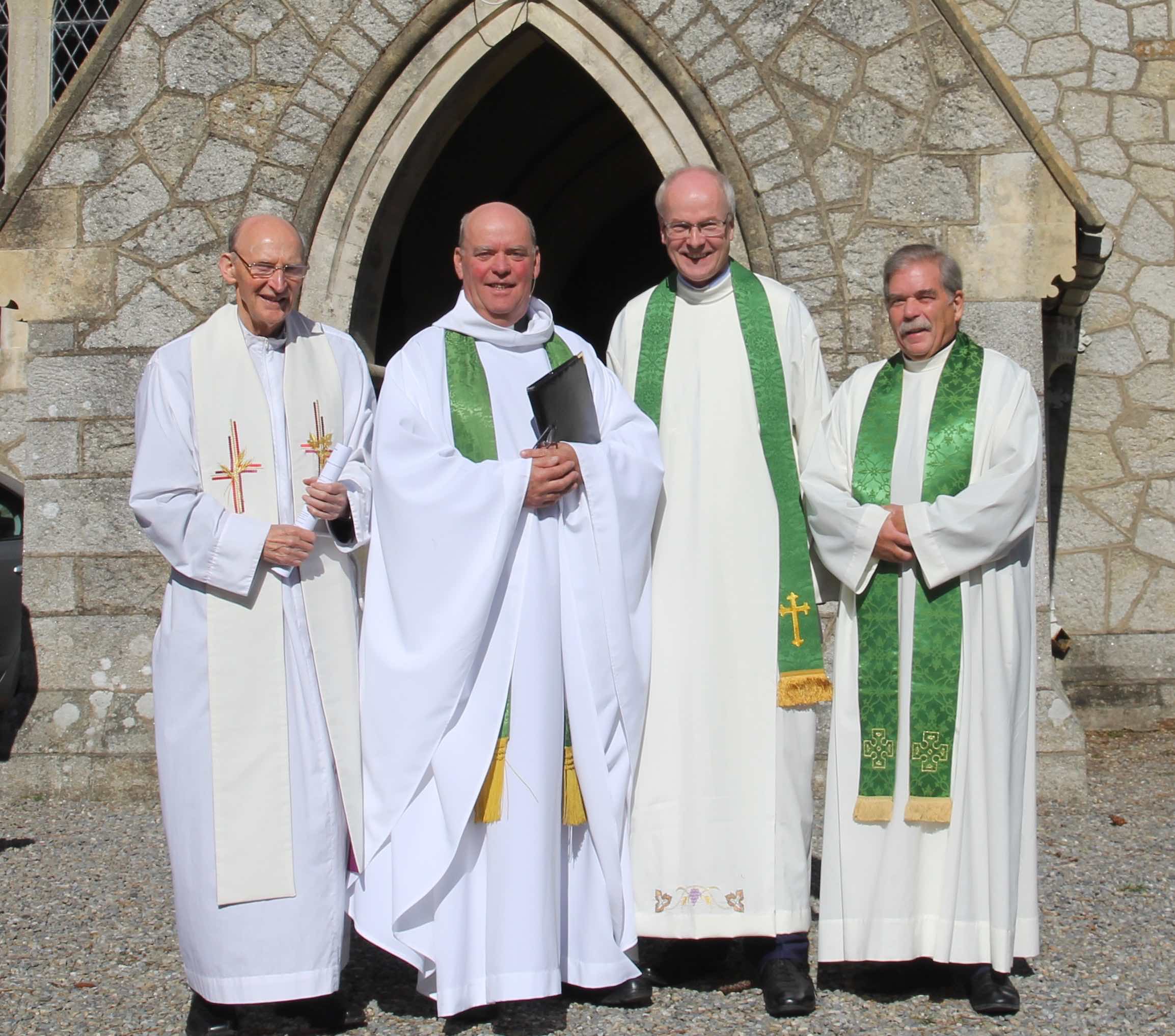 Fr John Wall, former PP of Enniskerry, Archdeacon Ricky Rountree, the Revd Niall Stratford and the Revd Terry Lilburn at Ricky's final service as Rector of Powerscourt and Kilbride.
