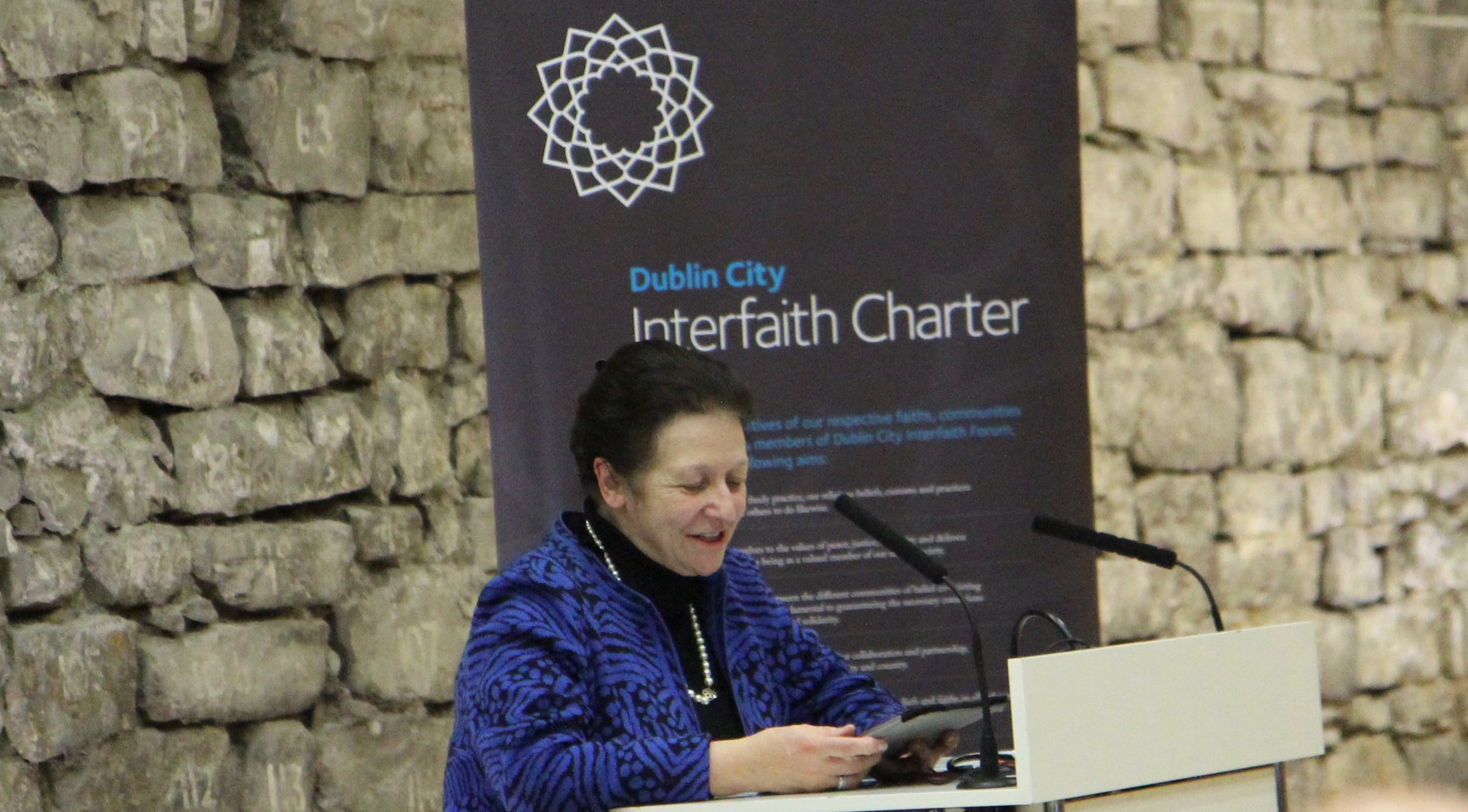 Hilary Abrahamson, chairperson of Dublin CIty Interfaith Forum speaking at the launch of the Five Marks of Interfaith Understanding initiative.