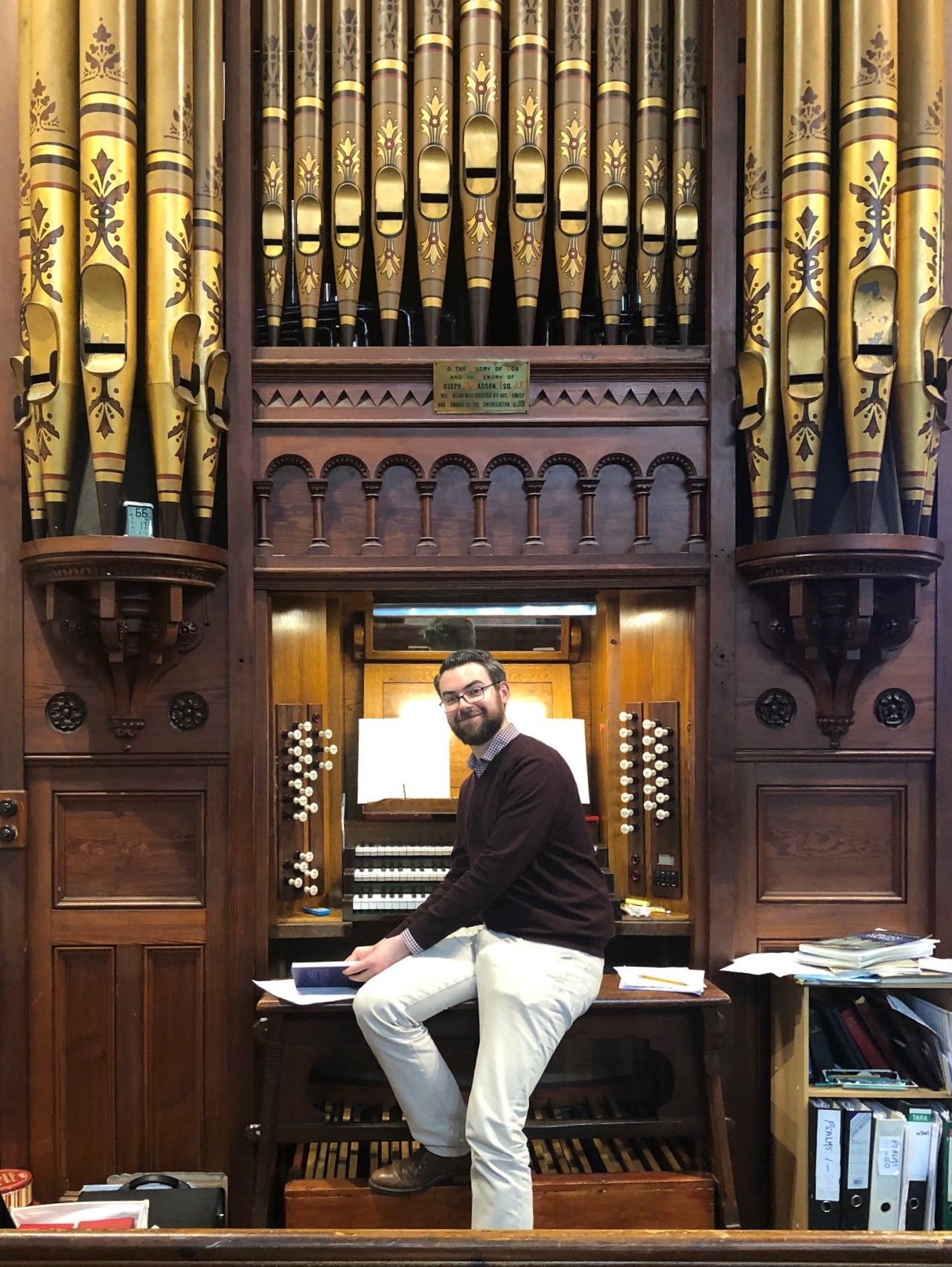 David O'Shea at the organ in Sandford.