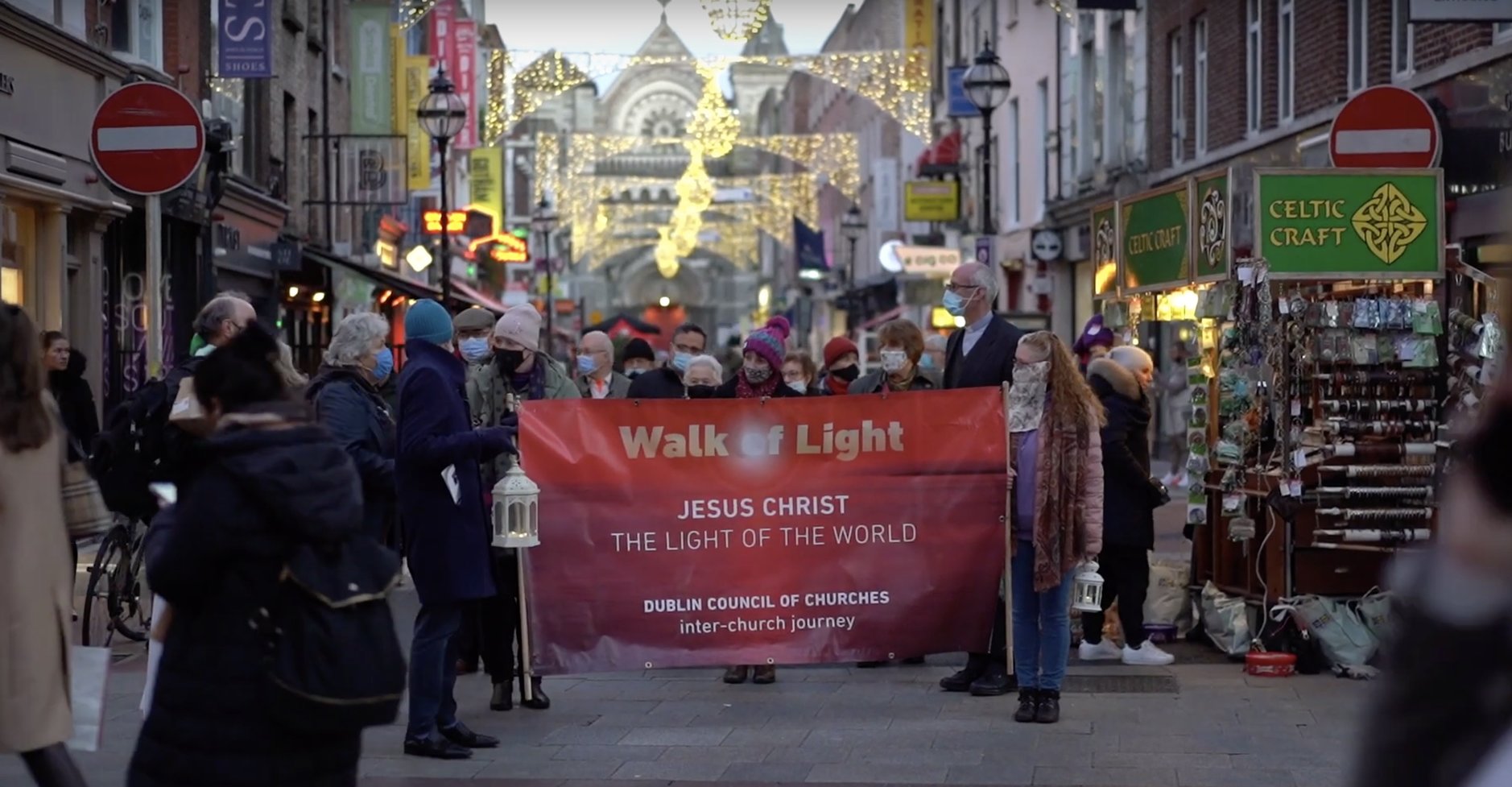 The Walk of Light procession makes its way from St Ann's Church towards Grafton Street.
