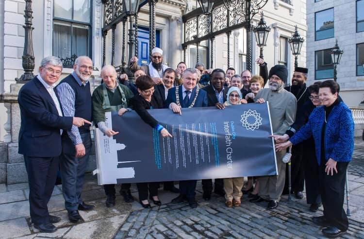 Members of Dublin City Interfaith Forum with the Interfaith Charter at a previous gathering at the Mansion House.